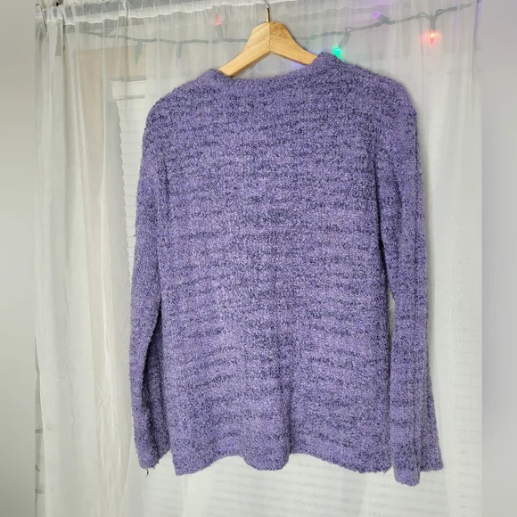 Alps Fuzzy Knit Cardigan Sweater Large Periwinkle Purple Cozy Chunky Wool Blend - Picture 10 of 10